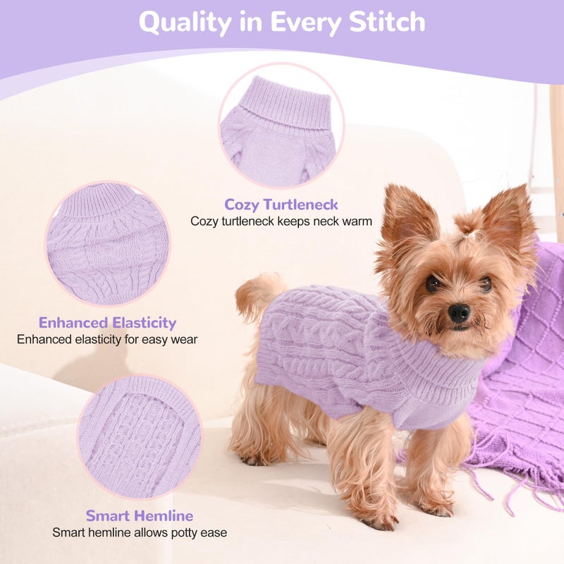 Lorehelina 2 Pack Dog Sweaters for Small Dogs Winter Turtleneck Pullover Cable Knit Fleece Stretch Puppy Doggie Chihuahua Toy Poodle Yorkie Pomeranian Boy Girl Pet Clothes (XS, Pink & Purple) - Image 3