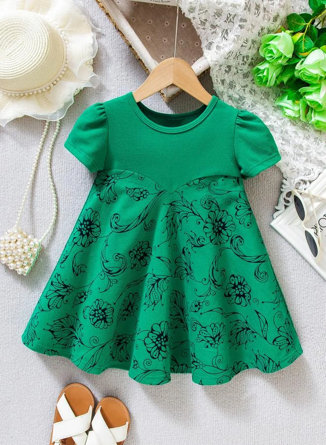Take Two Girls Floral Print Puff Sleeve Dress