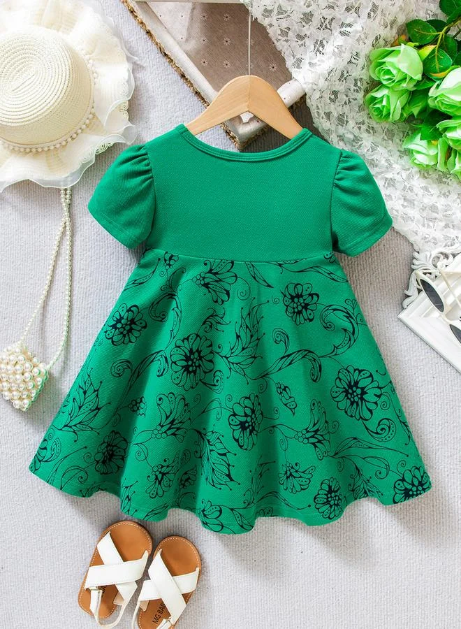 Take Two Girls Floral Print Puff Sleeve Dress