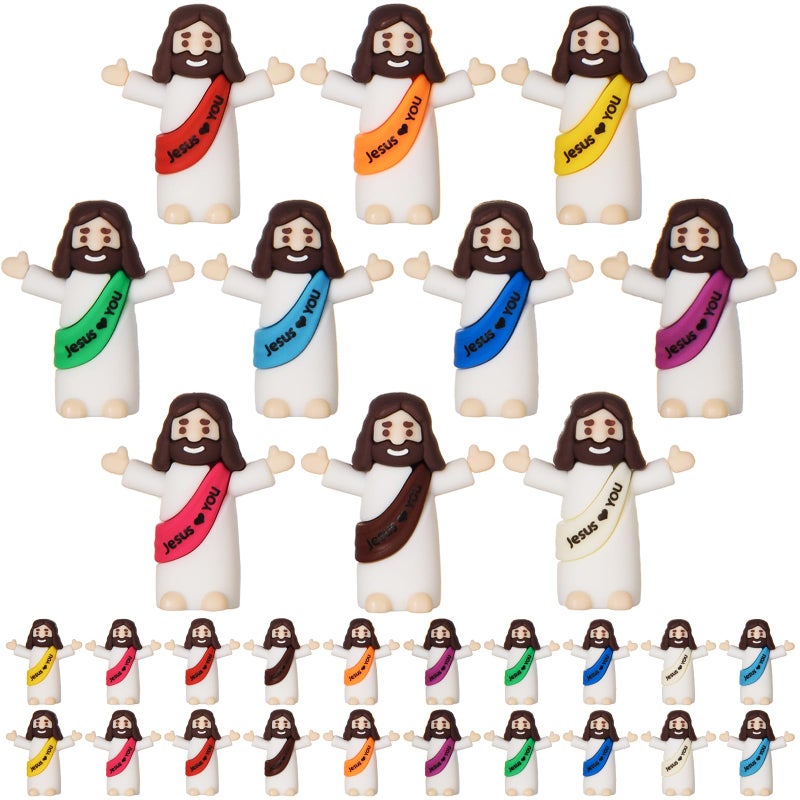 ARCHCRTC 30 Pcs Mini Jesus Figures Tiny Jesus Loves You Figurine Little Religious Christ Savior Doll to Hide and Seek for Sunday Easter Egg Stuffers Gift 30 Multicolor