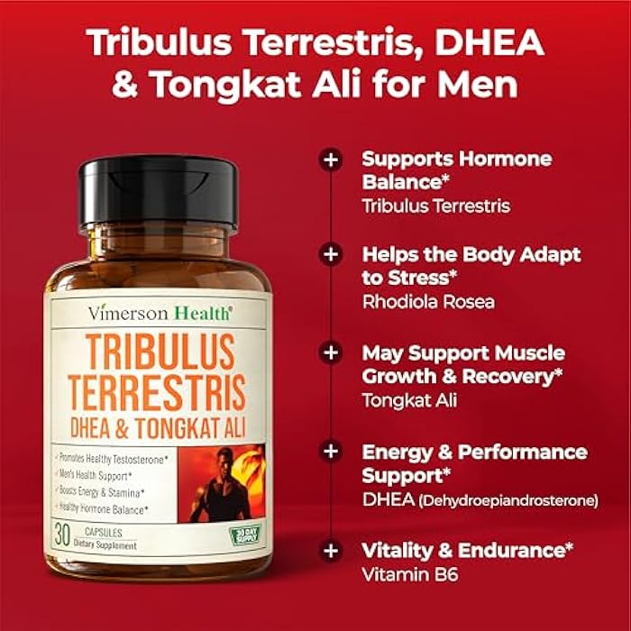 Vimerson Health مكمل التستوستيرون وتريبيولوس تيريستريس للرجال مع DHEA 100mg، والمغنيسيوم، والزنك، وتونغكات علي وروديا روزيا – باني العضلات، ودعم الرغبة الجنسية وفيتامين B6 للرجال – كبسولة واحدة يومياً، 30 عدد - Image 5