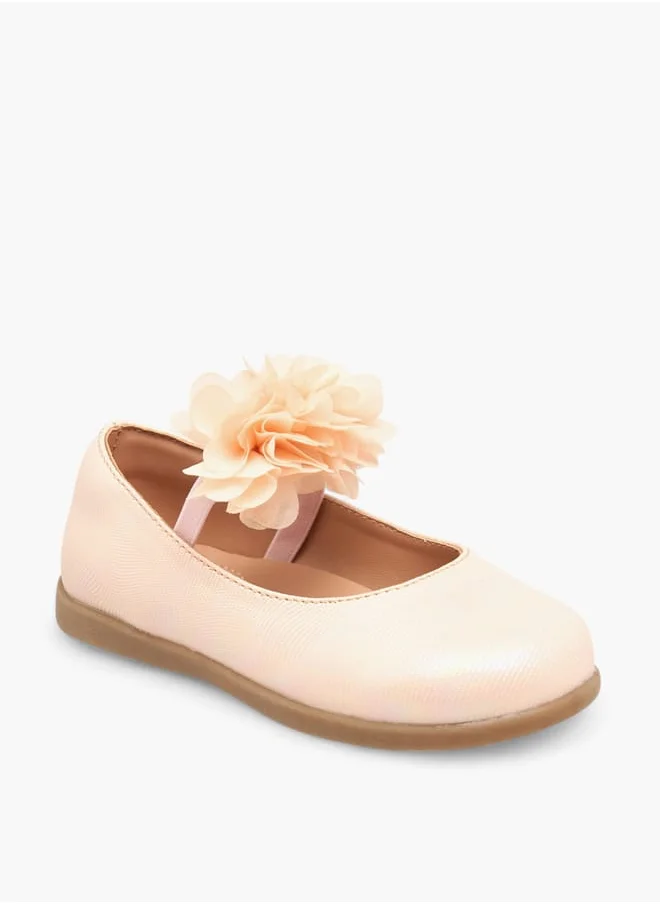 Barefeet Girls Floral Accent Mary Jane Shoes With Elasticated Strap