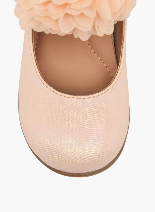 Barefeet Girls Floral Accent Mary Jane Shoes With Elasticated Strap
