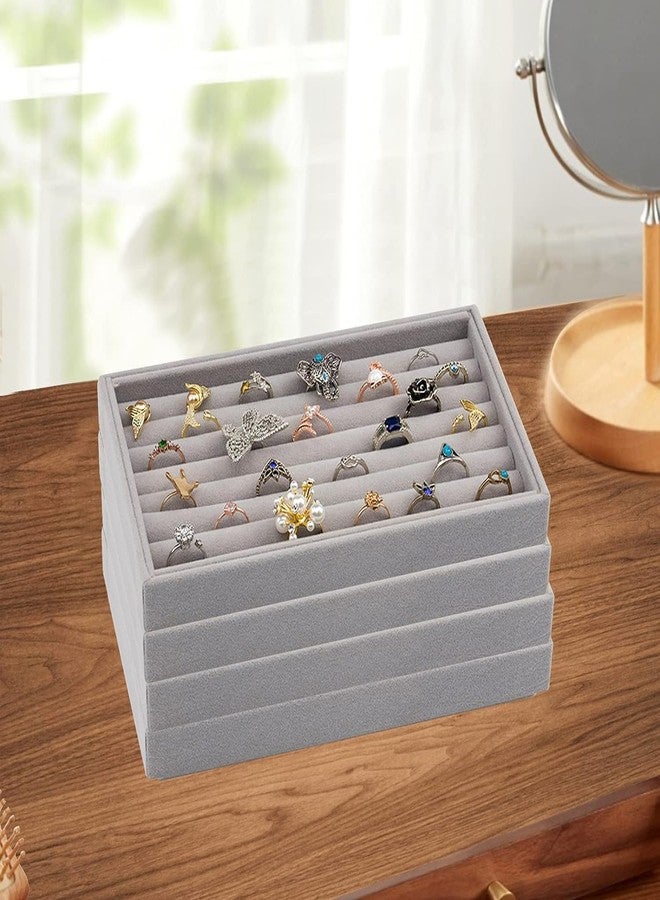Dhanuom Earring Organizer Holder Stackable Jewelry Display Trays, Velvet Jewelry Drawer Inserts Trays, Box Ring Holder Necklace Case, Storage for Bracelet Brooch Watch, Set of 4,Gray - Image 5