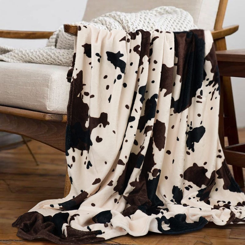 Yiyhuxf Cow Print Blanket Animal Brown Black Milky White Faux Fur Throw Blankets Western Cute Flannel Fleece Decorative Bed Sofa Office Blanket 60x50