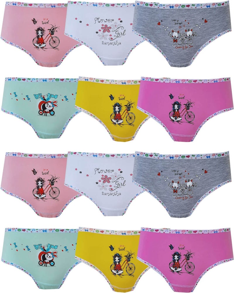 Hepsine Rakip Rival to All 12LI Girl's Cotton Panties Lycra Slip Printed Colorful  - Image 2