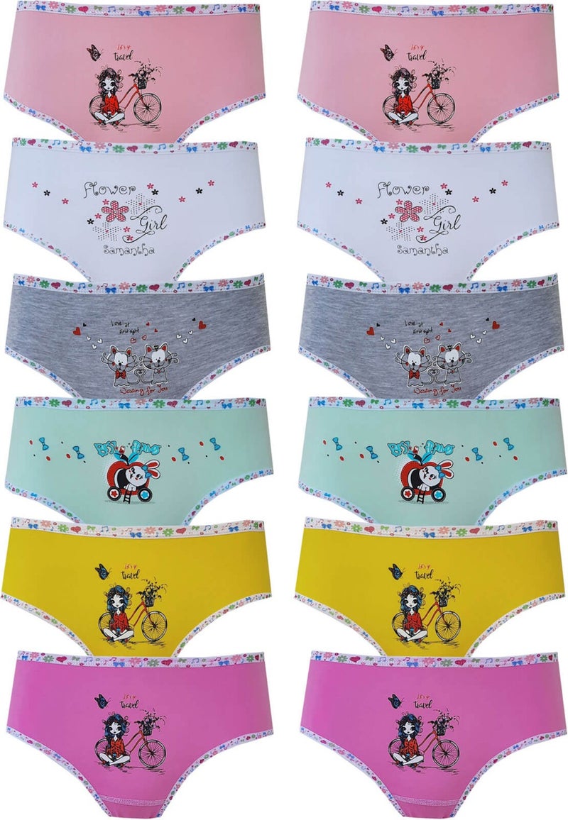 Hepsine Rakip Rival to All 12LI Girl's Cotton Panties Lycra Slip Printed Colorful  - Image 1