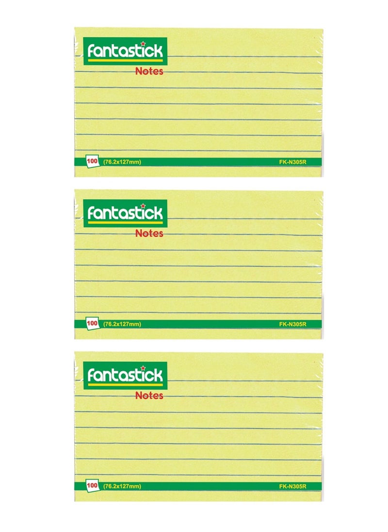 Fantastick 3-Pad Sticky Notes 3x5 Inch Size Yellow  - Image 1