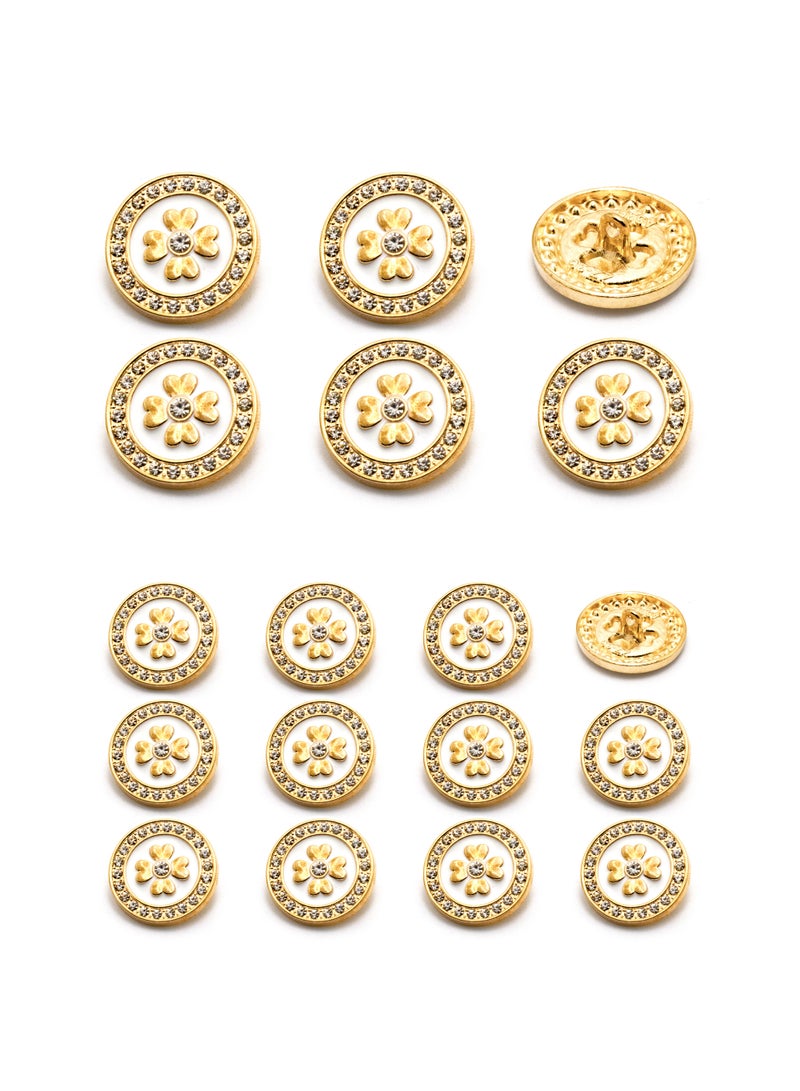 18PCS Clothes Buttons - Fashion Flower Design with stone Round Shaped Metal Button Set for Women Uniform (Gold + Black , 23mm - 6pcs, 18mm - 12pcs)  - Image 2