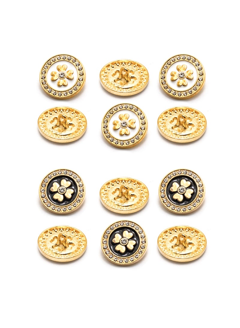 18PCS Clothes Buttons - Fashion Flower Design with stone Round Shaped Metal Button Set for Women Uniform (Gold + Black , 23mm - 6pcs, 18mm - 12pcs)  - Image 3