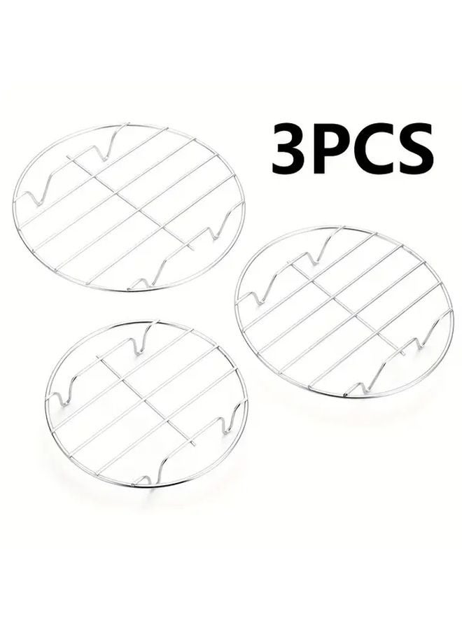 3pcs Silvery Stainless Steel Steaming Rack Set S M L Kitchen Cooking Heat Resistant Mat - Image 1