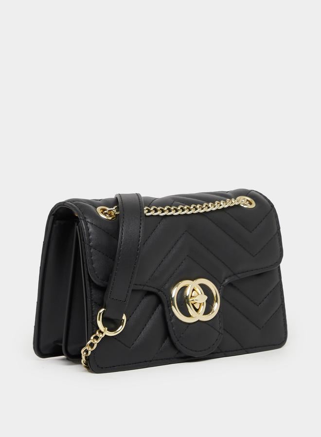 Styli Metal Accent Quilted Crossbody Bag with Chain Strap - Image 1