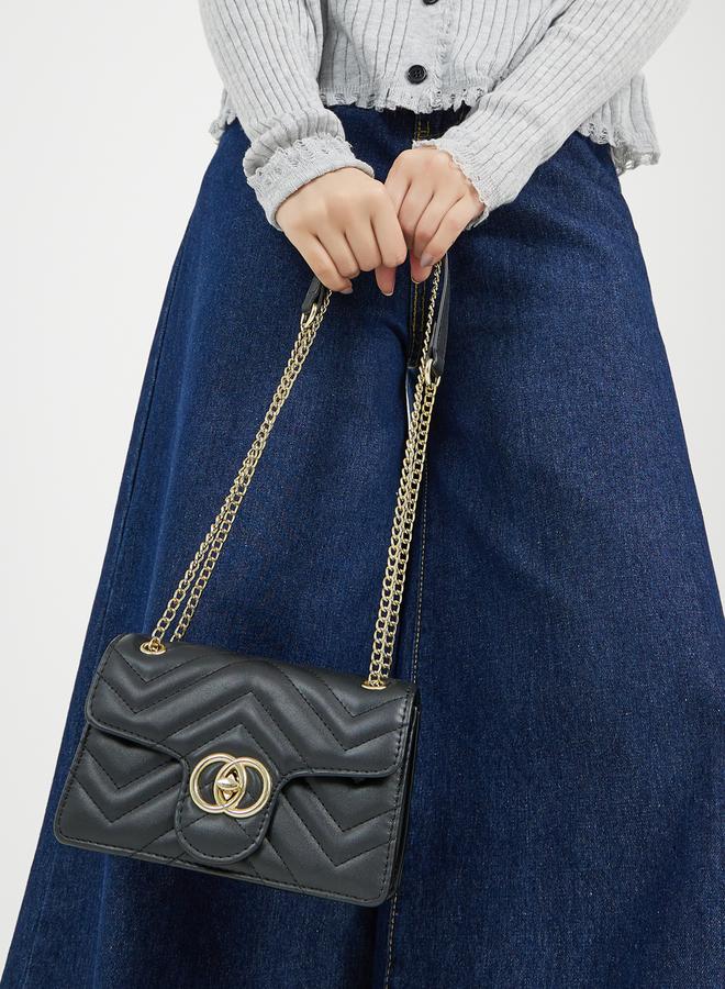 Styli Metal Accent Quilted Crossbody Bag with Chain Strap - Image 2