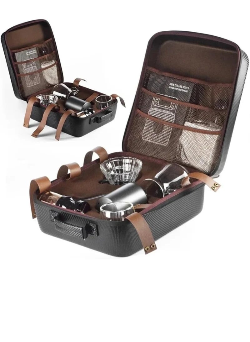 The 15-in-1 professional coffee brewing set includes a manual grinder, glass carafe, stainless steel kettle, scale, thermometer, filters, and a complete set for coffee lovers. - Image 5