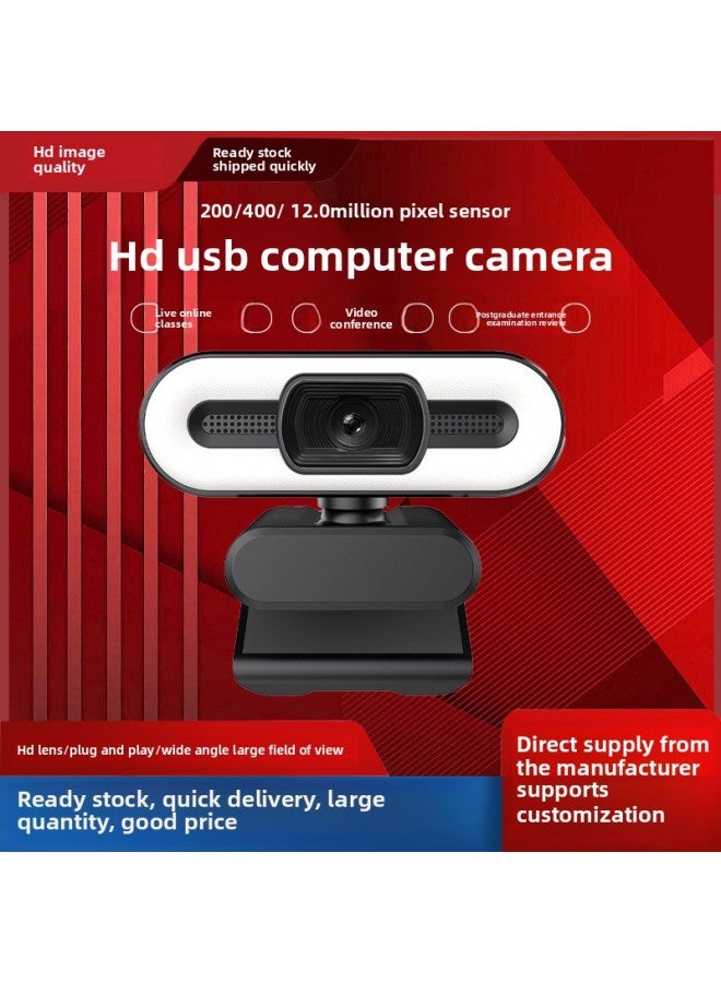 Plug And Play Portable USB Computer Camera Remote Video Live Beauty Camera USB HD Camera-Colour:Genie 4k Infinitely Variable Three-color Beauty Fill Light - Image 1