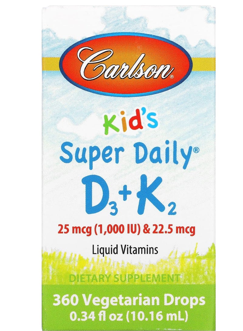 فيتامين د3 + ك2 للأطفال، 25 ميكروغرام (1,000 وحدة دولية) و 22.5 ميكروغرام، 0.34 أونصة سائلة (10.16 مل)