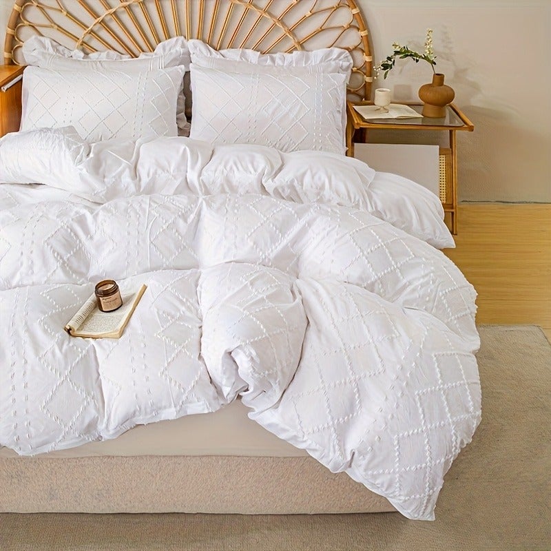 3pcs Dot Wave Western Cut Flowers Solid Color Down Comforter Cover Set (Comforter And Pillow Inserts Not Included) - Image 1