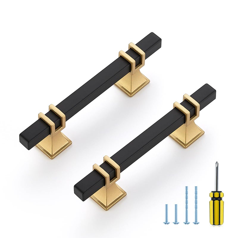 Ravinte Decor 30 Pack Cabinet Handles 3 inch Hole Center Black and Gold Cabinet Pulls, Kitchen Cabinet Handles for Dresser Drawers Pulls - Image 1