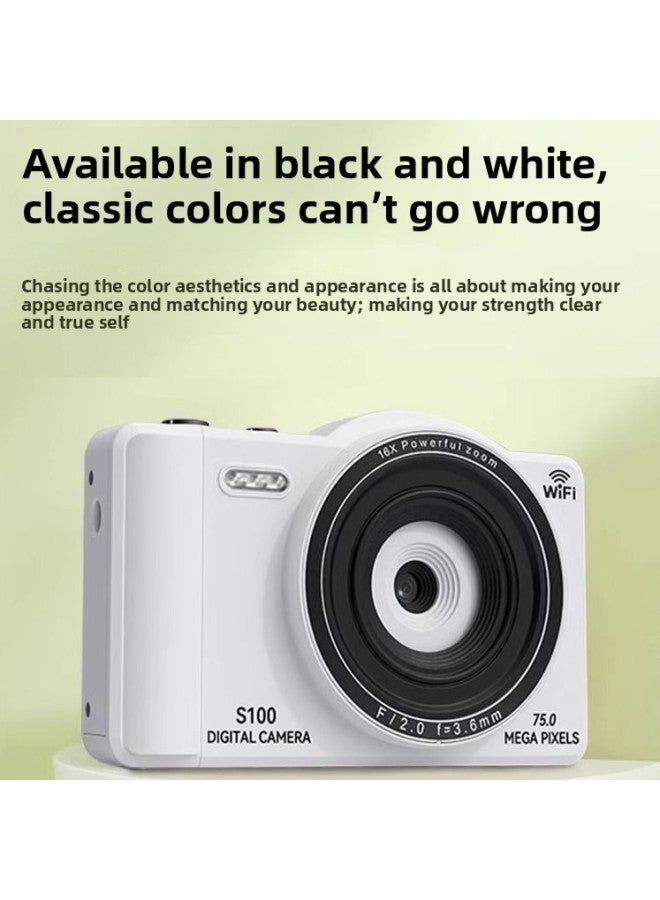 Generic 2024 CCD Digital Camera Student Party Selfie Vlog Camera Entry-level Campus Retro Card Machine-Body Color:Starry Sky Black S100-official Standard  - Image 3