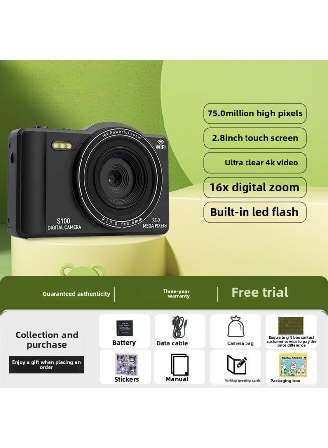 Generic 2024 CCD Digital Camera Student Party Selfie Vlog Camera Entry-level Campus Retro Card Machine-Body Color:Starry Sky Black S100-official Standard  - Image 1