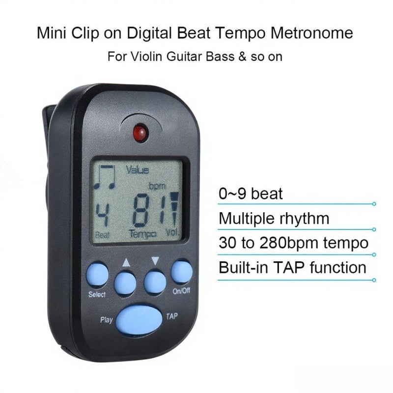 Meideal Professional Clip on Digital Beat Tempo Metronome LCD Screen Lightweight & Mini for Violin Guitar Bass Musical Instrument Black - Image 2