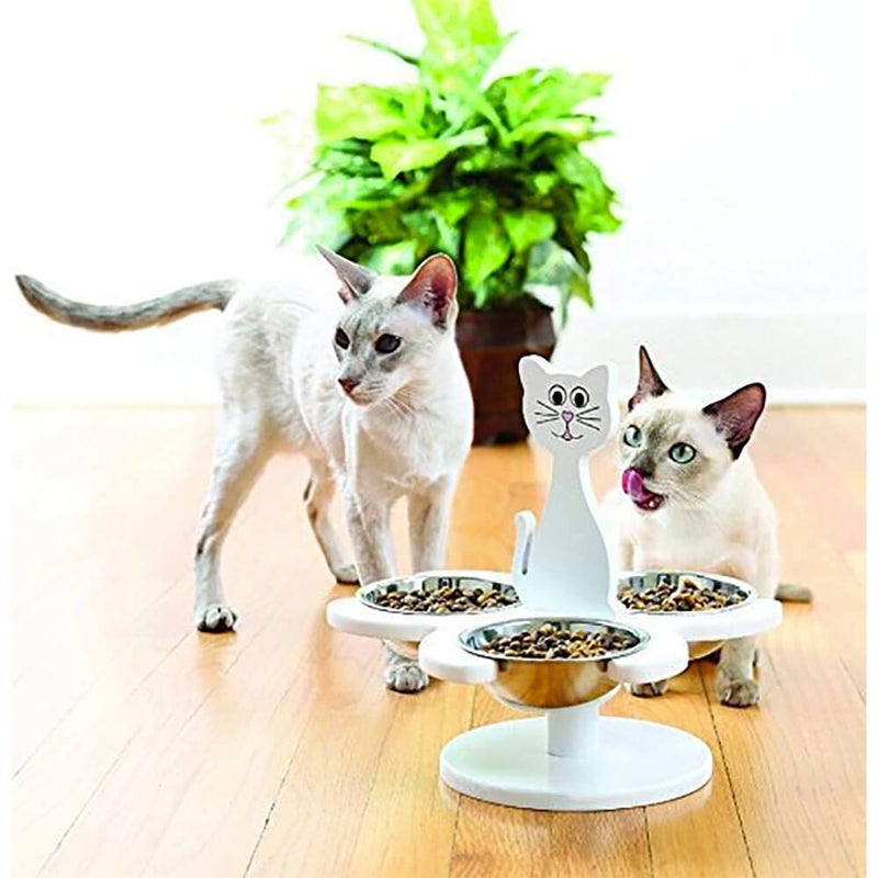 Etna Pet Store Elevated Cat Bowls - Wooden, Raised Pet Feeder Promotes Better Digestion and is Easy on Joints - Multiple Feeder with 3 Removable Bowls for Food and Water - White - Image 2