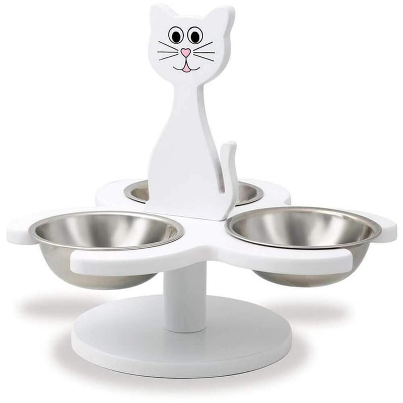 Etna Pet Store Elevated Cat Bowls - Wooden, Raised Pet Feeder Promotes Better Digestion and is Easy on Joints - Multiple Feeder with 3 Removable Bowls for Food and Water - White - Image 1