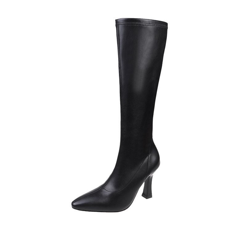 Pointed-toe high-top thin boots elastic stiletto heel European and American high-knee small high heel boots women's boots long boots wholesale - Image 1