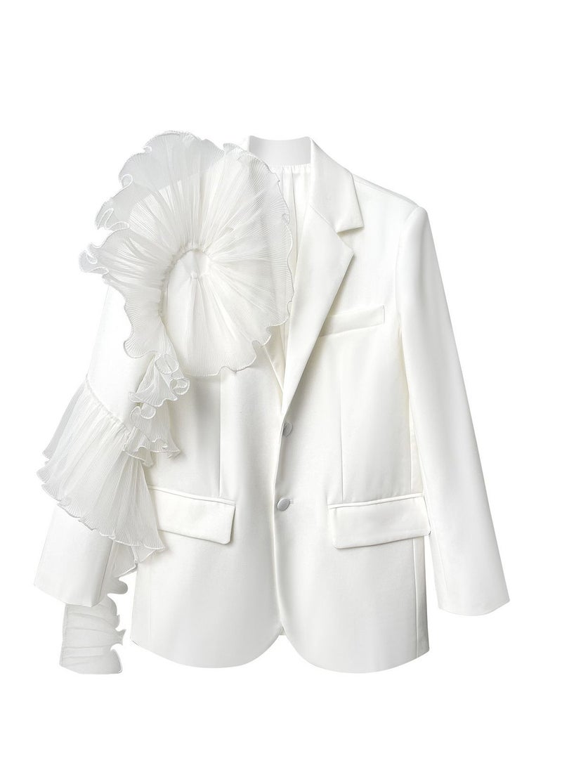 KUYING - New White Single Row Two Button Spliced Mesh Ruffle Edge Suit Coat - Image 1