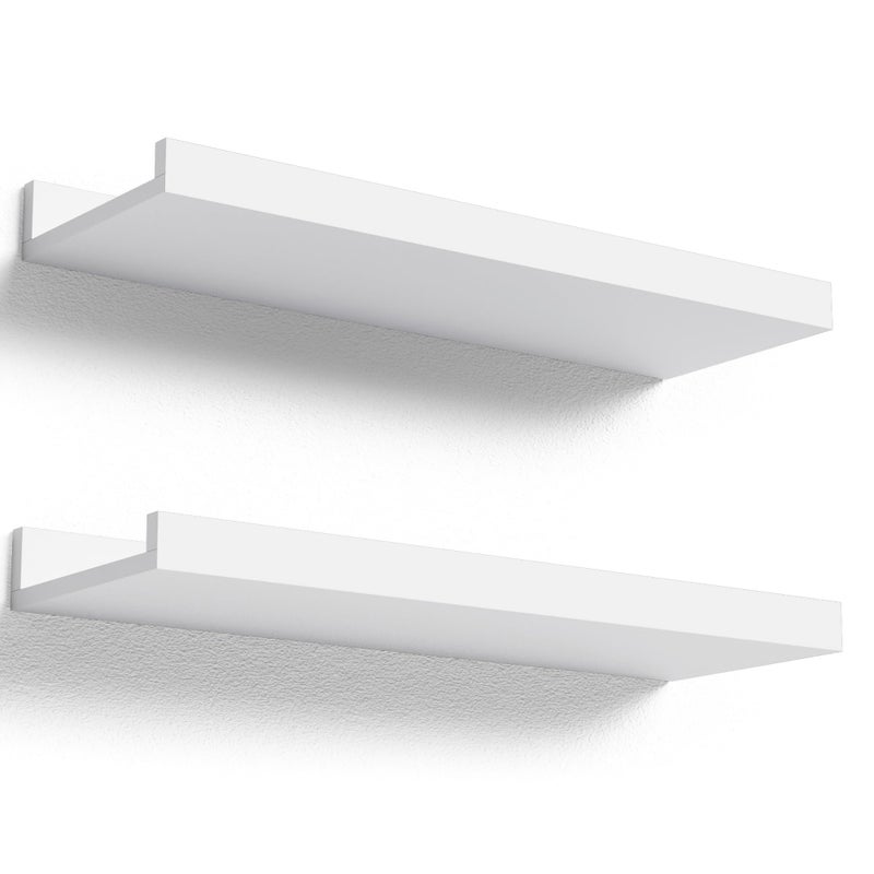 Boswillon Floating Shelves Wall Mounted Set of 2, Modern White Shelves for Bedroom, Nursery Shelves with Lip, Display Picture Ledge Shelf for Wall Decor Living Room Bathroom Kitchen - White - Image 1