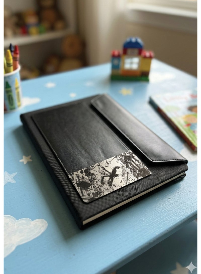 Black Leather Notebook with Spider-Man Logo – Premium Superhero Design - Image 1