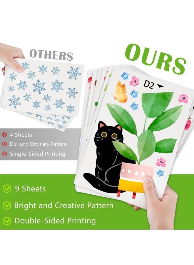Mfault 115 PCS Spring Summer Potted Plant Black Cat Window Clings 9 Sheets, Bonsai Cactus Geranium Flower Wall Stickers Decal Decorations, Floral Succulent Botanical Living Room Home Kitchen Decor - Image 3