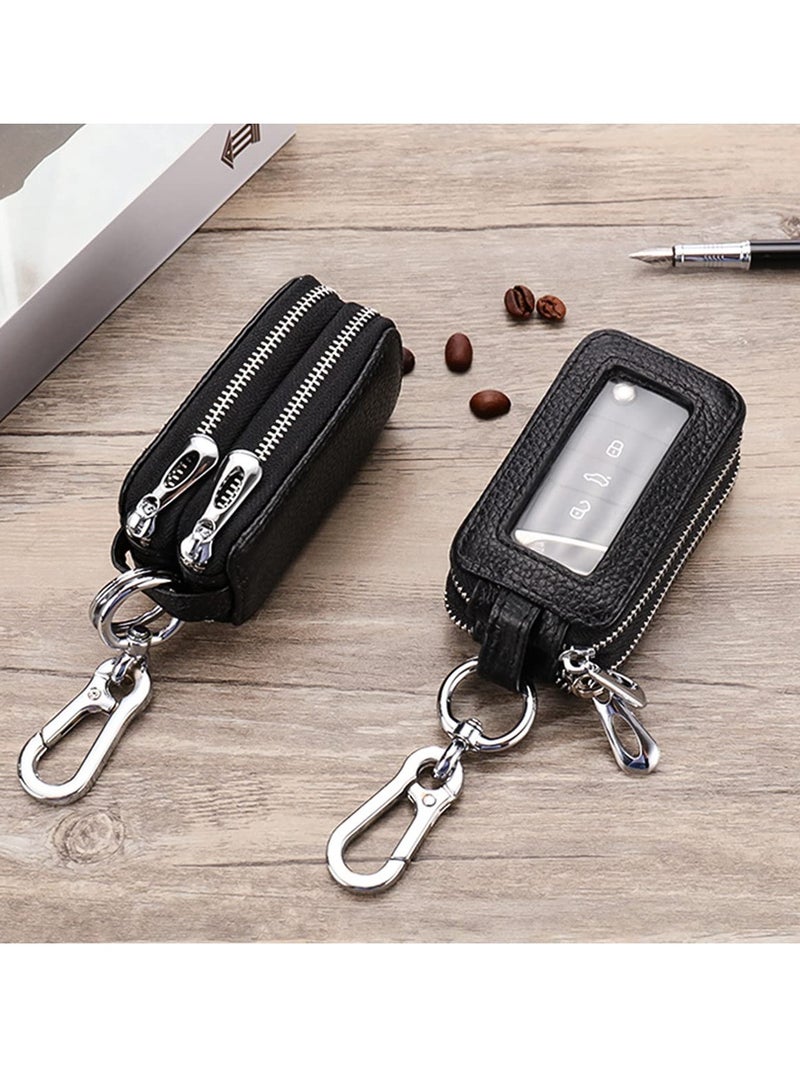 Car Key Fob Case, Genuine Leather Car Smart Key with Lanyard and Zipper Closure, Key Protection Cover for Men Women Fob Holder for Remote Key Fob(Coffee) - Image 4