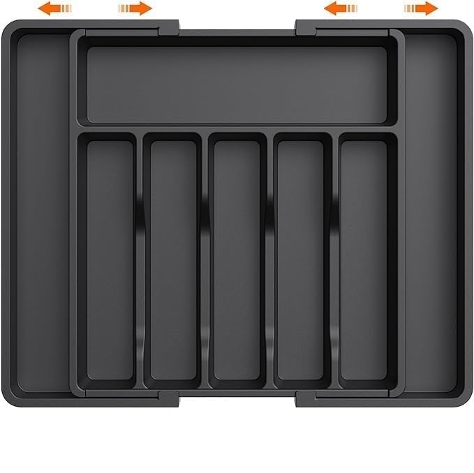 ZORZOP Silverware Drawer Organizer Expandable Utensil Tray for Kitchen BPA Free Flatware and Cutlery Holder Adjustable Plastic Storage for Spoons Forks Knives Larg Black - Image 1