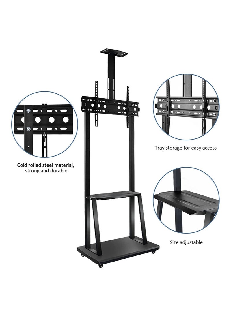 ELTRAZONE Mobile TV Stands Cart on Wheels for 42 to 86 Inch LED Flat/Curved TVs, TV Stand with Height Adjustable Shelves, Rolling Floor TV Cart, Holds Up to 220 lbs, Conference Commercial Home  - Image 5