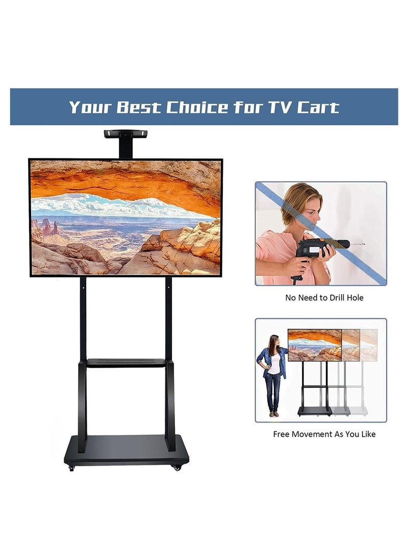 ELTRAZONE Mobile TV Stands Cart on Wheels for 42 to 86 Inch LED Flat/Curved TVs, TV Stand with Height Adjustable Shelves, Rolling Floor TV Cart, Holds Up to 220 lbs, Conference Commercial Home  - Image 4