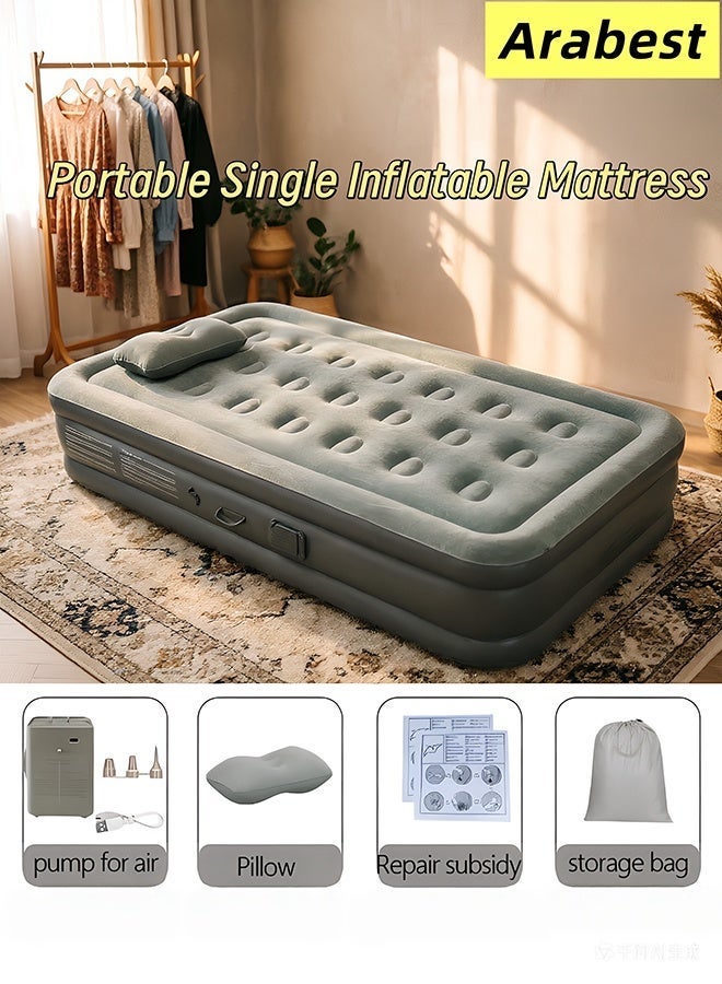 Arabest Self-Inflating Single Air Mattress | 2-Min Quick Inflation/Deflation Built-in Pump | Portable Camping Bed with Inflatable Pillow, Repair Kit & Storage Bag | for Home, Travel, Guests |190×100×40CM - Image 1