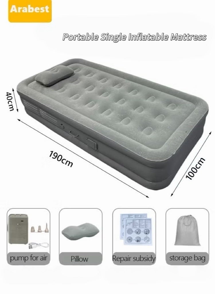Arabest Self-Inflating Single Air Mattress | 2-Min Quick Inflation/Deflation Built-in Pump | Portable Camping Bed with Inflatable Pillow, Repair Kit & Storage Bag | for Home, Travel, Guests |190×100×40CM - Image 2