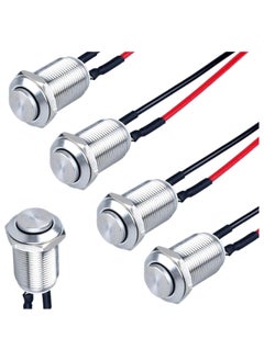 TLAXCA Momentary Switch, Latching Push, 5 Pcs High Round Head Button Switch, Waterproof Metal Air Horn Push Button, with Pre-soldered Cable Stainless Steel 1NO 12V 24V 36V IP66 Without LED  - Image 1