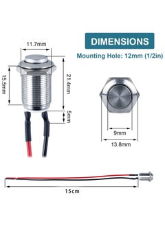 TLAXCA Momentary Switch, Latching Push, 5 Pcs High Round Head Button Switch, Waterproof Metal Air Horn Push Button, with Pre-soldered Cable Stainless Steel 1NO 12V 24V 36V IP66 Without LED  - Image 5