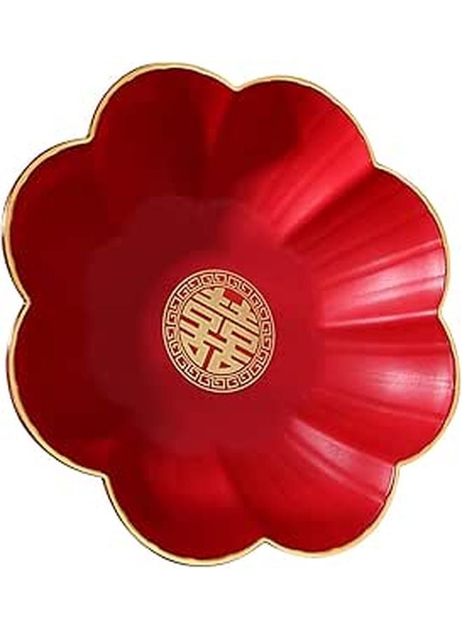 Red Flower Shaped Snack Serving Tray Small Size For Wedding Party Tea - Image 1