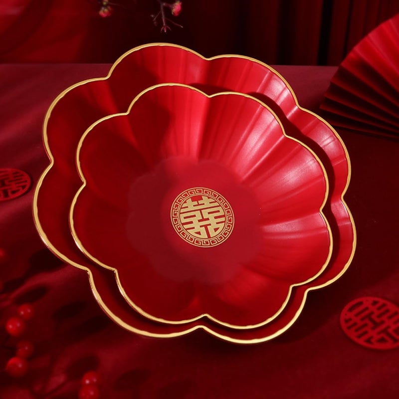Red Flower Shaped Snack Serving Tray Small Size For Wedding Party Tea - Image 4