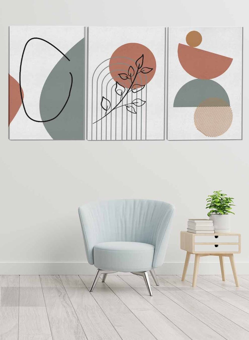 لوحة طقم من ٣ لوحات كانفاس على إطار خشبي تصميم أوراق أشجار ودوائر عضرية للمنزل غرفة المعيشة المكتب الديكور - Image 1