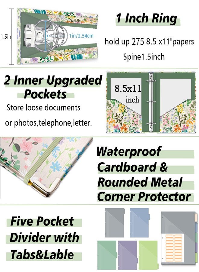 KLLVE 3 Ring 1 Inch Binder Organizer, KLLVE Three Ring Binders with Clipboard, 5-Tabs Pockets Dividers, Plastic Folder, 18 Divider Stikers,Pen Loop (Wildflower, Letter Size) - Image 4