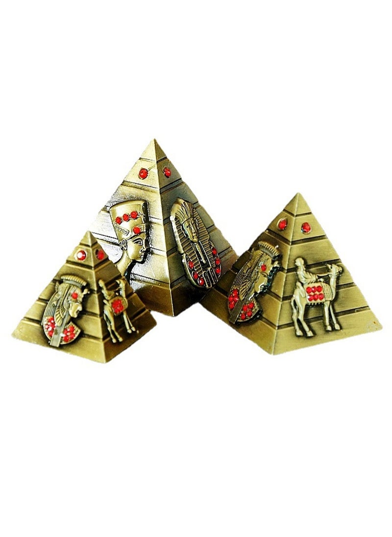 Generic Bronze Pyramid Model, 3pcs/set Statue Egyptian Pyramid Statue Bronze Vintage Sculpture Office Decoration Souvenir Gift  - Image 1