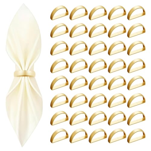 CYRYLC 40 Pcs Gold Napkin Rings - Metal Napkin Ring(Semicircle) Stainless Steel Napkin Rings for Table Settings Wedding Christmas Party Dinner Table - Image 1
