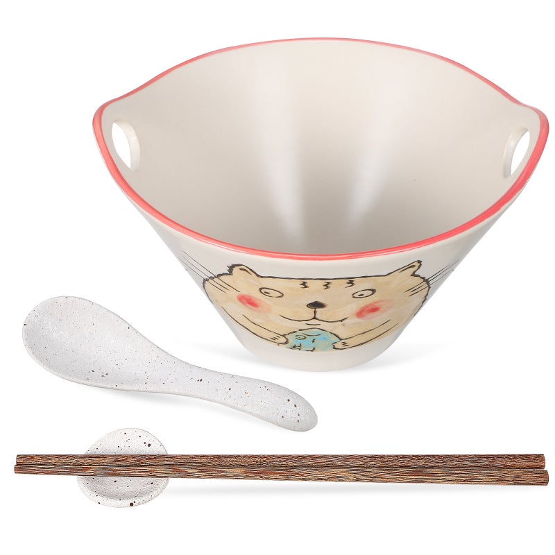 1 Set Ceramic Bowl Large Noodle Bowls Tableware with Spoons And Chopsticks - Image 1