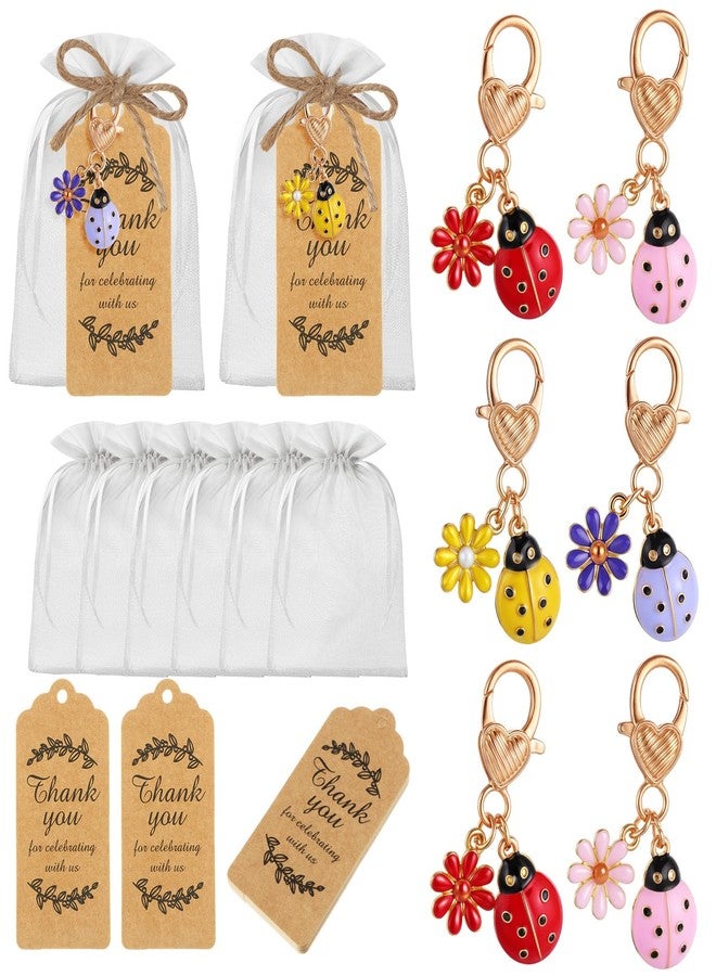 Ecation 20 Set Seven-Spotted Ladybug Keychain Party Favors Set Keyring with Kraft Tags Organza Bag for Guests Souvenir Baby Shower Wedding - Image 1