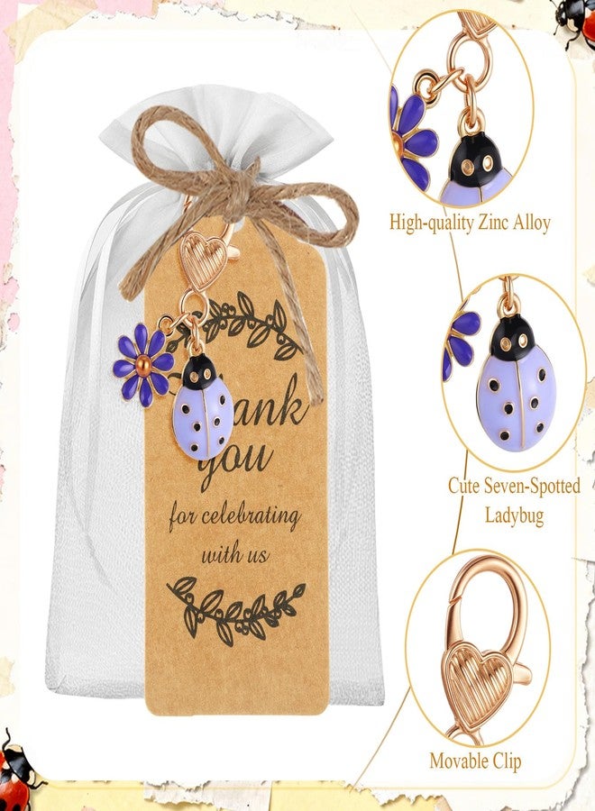 Ecation 20 Set Seven-Spotted Ladybug Keychain Party Favors Set Keyring with Kraft Tags Organza Bag for Guests Souvenir Baby Shower Wedding - Image 3