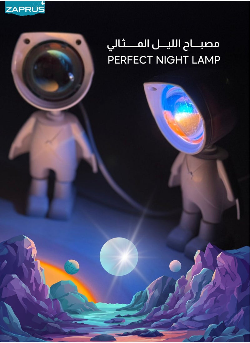 زابروس - مصباح ليلي بروجيكتور رائد فضاء - مصباح LED بتصميم غروب الشمس، تصميم قابل للتعديل بزاوية 360° لتزيين الغرفة، يعمل بالطاقة عبر USB - Image 1
